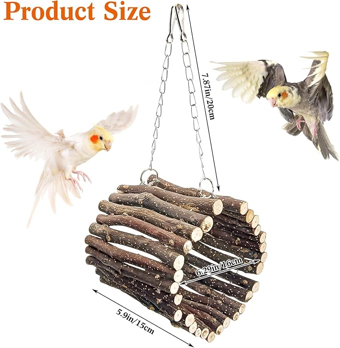 BNOSDM Wooden Bird Tunnel Parrot Swing Toys Natural Fruitwood Hanging Nest Parrot Hammock Bird Cage Accessories for Conures, Parakeets, Budgies, Finches, Cockatiels, Lovebirds (L)
