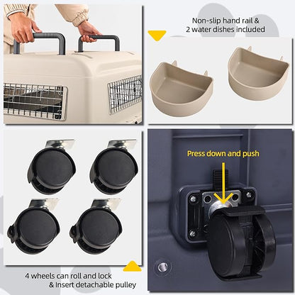 Plastic Kennels, Plastic Dog Crate, Airline Approved Pet Carrier for Dogs and Cats Longer Traveling, L