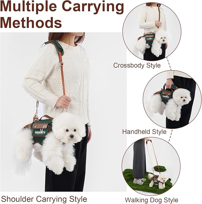Dog Lift Harness Dog Carrier Dog VES Harness Adjustable Dog Leash with Small Puppy Treat Bag（Green,L）