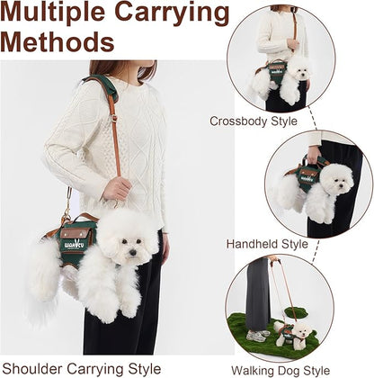 Dog Lift Harness Dog Carrier Dog VES Harness Adjustable Dog Leash with Small Puppy Treat Bag（Green,M）