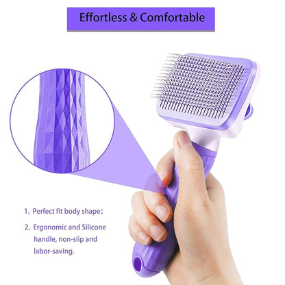 ACE2ACE Self-Cleaning Slicker Brush for Long and Short Pet Fur - Removes Hair With One Button