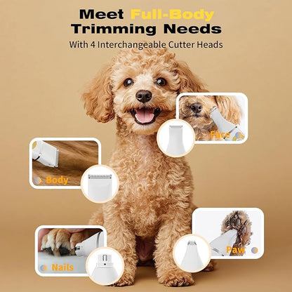 Dog Clippers Grooming Kit with 4 in 1 Tools, Cordless Dog Paw Trimmer & IPX7 Waterproof & Dogs Nail Grinder, Low Noise Quiet Design with Silicone Grip for Dogs and Cats