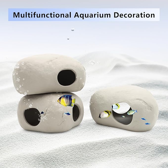 Aquarium Decorations Stackable Large Ceramic Cave Betta Fish Tank Accessories Rock Cave Decor 3-Piece Set