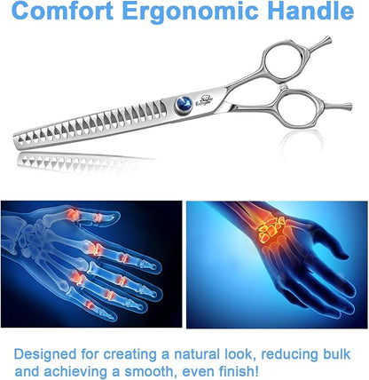 7" 21-Teeth Chunkers Dog Grooming Scissors, Professional Texturizing Blending Thinning Shears Pets Hair Trimming Kit with Premium Steel & Ergonomic Handle for Comfortable Grooming
