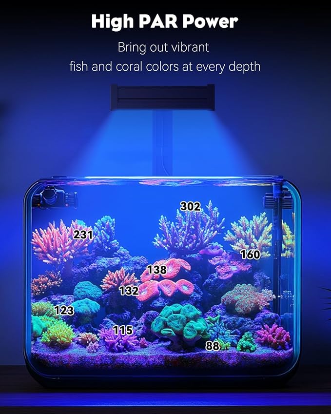 Pawfly 50 W Saltwater Aquarium Light for SPS & LPS Corals, Clip-On Dimmable LED Reef Light with Adjustable Brightness, Day/Night Modes, Timer, Blue RGB Violet UV Lighting for 1-40 Gallon Fish Tank