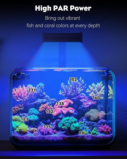 Pawfly 50 W Saltwater Aquarium Light for SPS & LPS Corals, Clip-On Dimmable LED Reef Light with Adjustable Brightness, Day/Night Modes, Timer, Blue RGB Violet UV Lighting for 1-40 Gallon Fish Tank