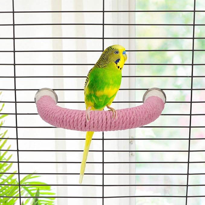 Hypeety Bird Perches Parrot U Shape Natural Wood Hemp Rope Stand Perch Bird Stick Paw Grinding Perch Birdcage Accessories Perch Standing Toy for Budgies Parakeet Cockatiel Conures