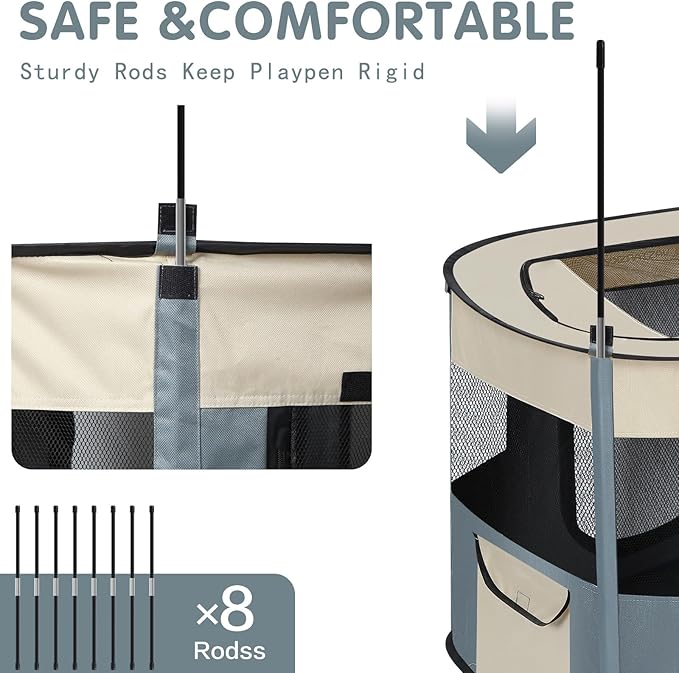Foldable Pet Playpen,Cat Puppy Playpen,Portable Dog Cage Soft Portable Exercise Kennel Tent,Puppy Kitten Pen Indoors/Outdoors Pet Tent Fence (Grey-M)