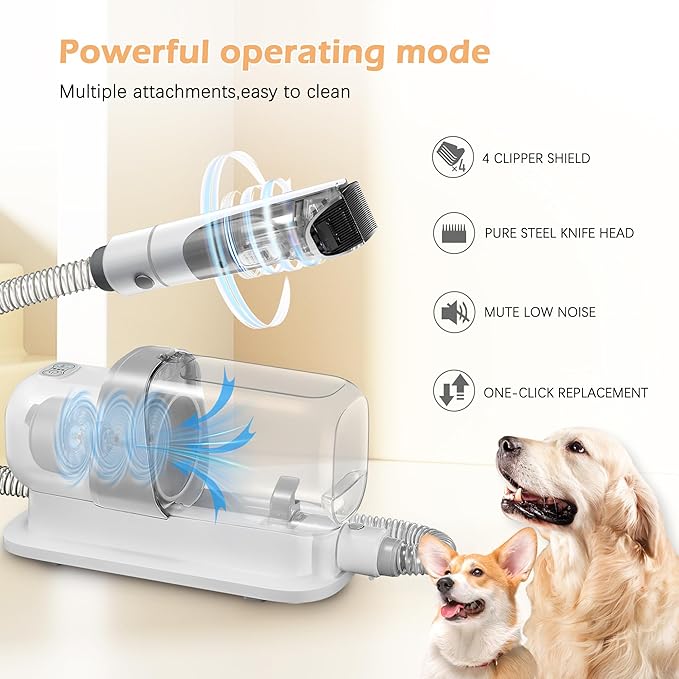 Dog Grooming Vacuum, Pet Grooming Vacuum Kit 2.3L Suction 99% Pet Hair with 5 Tools for Dog Cat for Shedding Grooming, Low Noise (Grey & White)