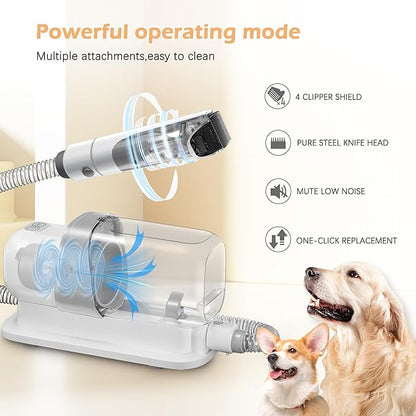 Dog Grooming Vacuum, Pet Grooming Vacuum Kit 2.3L Suction 99% Pet Hair with 5 Tools for Dog Cat for Shedding Grooming, Low Noise (Grey & White)