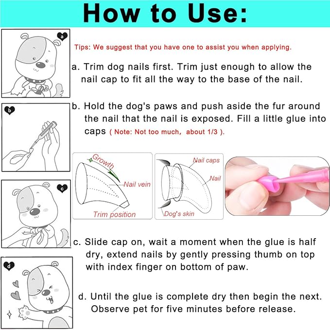 VICTHY 120pcs (12 Colors) Dog Nail Caps | Dog Claw Covers Dog Nail Covers with Adhesives Glue and Applicatorsï¼_ï¼