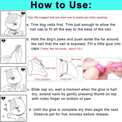 VICTHY 120pcs (12 Colors) Dog Nail Caps | Dog Claw Covers Dog Nail Covers with Adhesives Glue and Applicatorsï¼_Lï¼