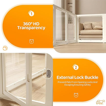 Dog Fence Pet Playpen, Clear Dog Playpen, Easy to Install and Remove Dog Playpen and Kennel Playpen, Suitable for Dogs, Cats, Rabbits, Indoor pet playpen with Transparent Panels（10 Panel）
