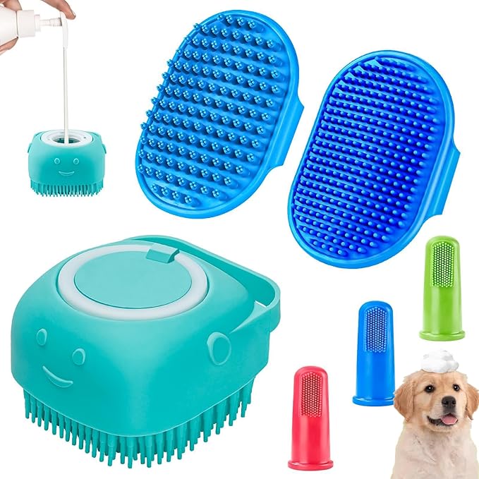 6PCS Dog Bath Brush - Dog Shampoo Brush & Scrubber for Bath - Dog Bath Brush - Dog Shower/Washing Brush with Adjustable Ring Handle for Short & Long Hair - Grooming Brushes for Sheddin