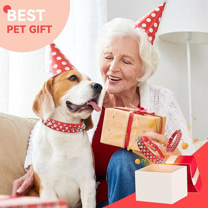 PETCARE Spiked Dog Collar Red Soft Pu Leather Funny Mushrooms Rivet Spike Studded Puppy Collar Adjustable Outdoor Pet Dog Collar for Small Medium Large Dogs Cats Chihuahua Pug Pit Bull Dog Collars