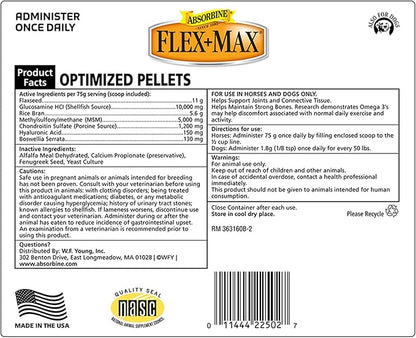Absorbine Flex+Max Horse Joint Supplement Pellets, Highly Palatable, Comprehensive Equine Formula with Glucosamine, MSM, Chondroitin & Flaxseed, 5lb Bag / 30 Day Supply