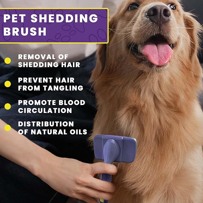 Dog & Cat Brush for Shedding with Self-cleaning, Deshedding Dog Brush for Long Short Haired Dogs and Indoor Cats, Slicker Brush for Dogs Removes Loose Fur, Dog Hair Brush for Massaging Grooming Purple