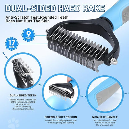 Dog Brush for Shedding, Self-Cleaning Slicker & Comb, Nail Clipper, Bath Brush, Undercoat Rake. Removes Mats, Tangles, Fur. 6 PCS Kit for Small To Large Dogs, Short & Long Haired Pets. Blue