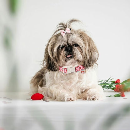 Valentine's Day Dog Collar - Cute Pink Valentines Dog Collar Girl Boy Durable Adjustable Spade Heart Pattern Charm Dog Collars for Small Medium Large Dogs S