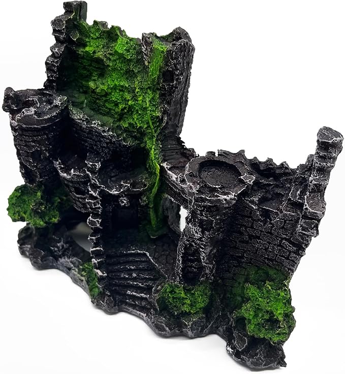 Mipukbay Aquarium Decor Castle, Resin Fish Tank Ornament for Freshwater/Saltwater, Safe Green Landscape Rock Cave