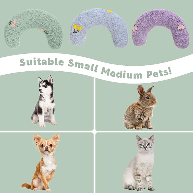 T'CHAQUE Dog Pillow Bed, Cat Calming Pillow, Dog Neck Pillow for Joint Relief Sleeping, Ultra Soft Half Donut Cuddler, Pillow Pet for Upper Spine Support, Doggy/Kitten Pillow Training Toy, Green
