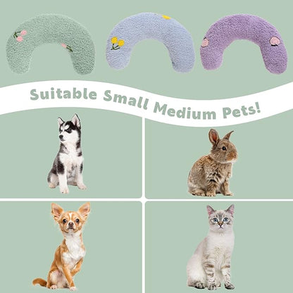 T'CHAQUE Dog Pillow Bed, Cat Calming Pillow, Dog Neck Pillow for Joint Relief Sleeping, Ultra Soft Half Donut Cuddler, Pillow Pet for Upper Spine Support, Doggy/Kitten Pillow Training Toy, Green
