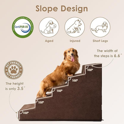 EHEYCIGA Dog Stairs for High Beds 22.5" H, 5-Step Dog Steps for Small Dogs and Cats, Slope Pet Steps with Non-Slip Bottom, Brown