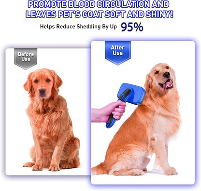 Dogs Cats Self Cleaning Slicker Brush for Shedding & Grooming Any Breed of Pets, Removes Loose, Undercoat, Mats, Tangled Hair for Small Medium Large Animal With Long Short Fur Length, Blue