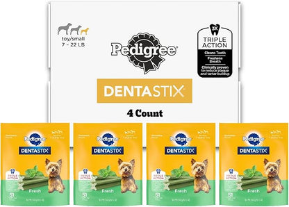 Pedigree Dentastix Small and Toy Breed Dog Treats, Fresh Flavor, (4) 51ct Bags (204 Treats Total)