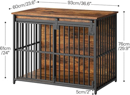 HOOBRO Dog Crate Furniture, 36.6'' Heavy Duty Dog Kennel with Sliding Barn Door, Decorative Dog Crate Indoor, End Side Table for Small/Medium Dog, Rustic Brown and Black BF162GW03G1