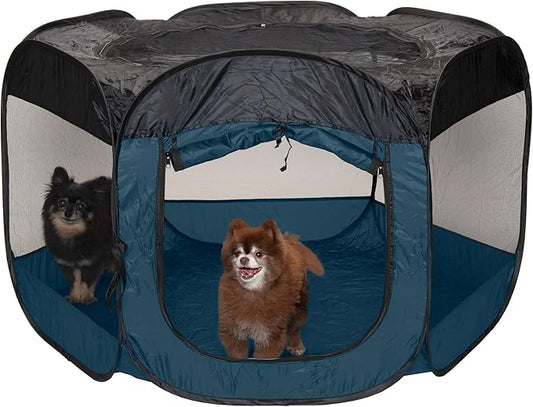 Furhaven Portable Dog Playpen Cat Tent, Pet playground/kennel foldable indoor outdoor zippered puppy crate - Sailor Blue, Extra Large