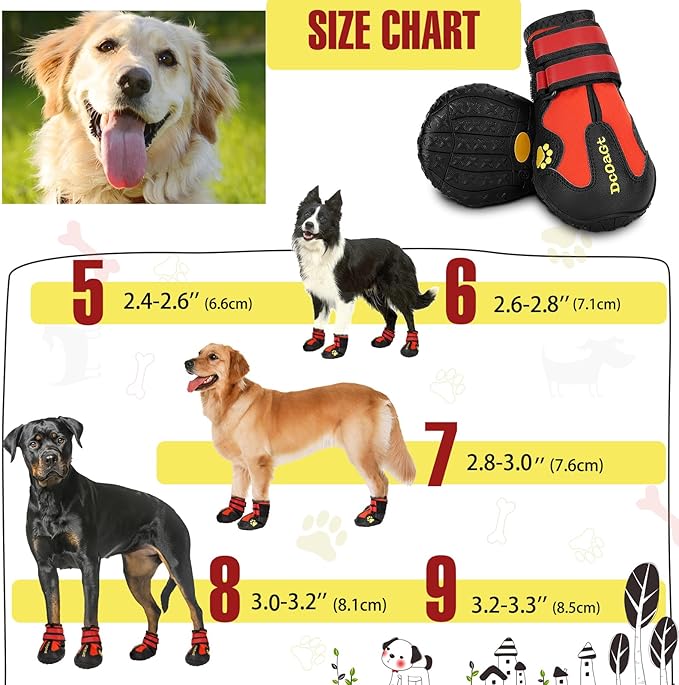 DcOaGt Dog Shoes for Large Dogs XXL, Waterproof Dog Boots with Anti-Slip Sole Breathable Reflective Paw Protectors Booties for Hot Pavement Summer Winter Snow Hiking Walking 4PCS(Size 9)