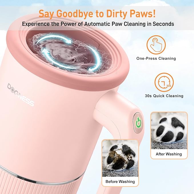 DOGNESS Automatic Dog Paw Cleaner, Rechargeable Paw Washer for Dogs Portable Electric Paw Cleaner Cup for Medium to Large Dogs (Pink)
