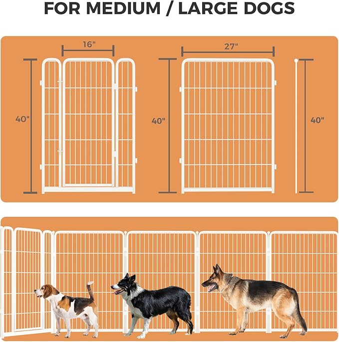 FXW Homeplus Dog Playpen for Indoor Use - Stress-Free and Safe Play, Heavy Duty 40 Inch 8 Panels Dog Pen for Medium and Large Dogs, White_atented