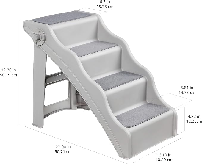 Amazon Basics Foldable Non-Slip Steps for Dogs and Cats, Grey, 23.90" x 16.10" x 19.76"