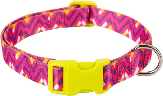 Mile High Life Dog Collar | Cute Puppy Collars | Lightweight Girl Dog Collar | Soft Boy Dog Collars | w Geometric Ocean Wavy Pattern (Pink/Purple, Large)