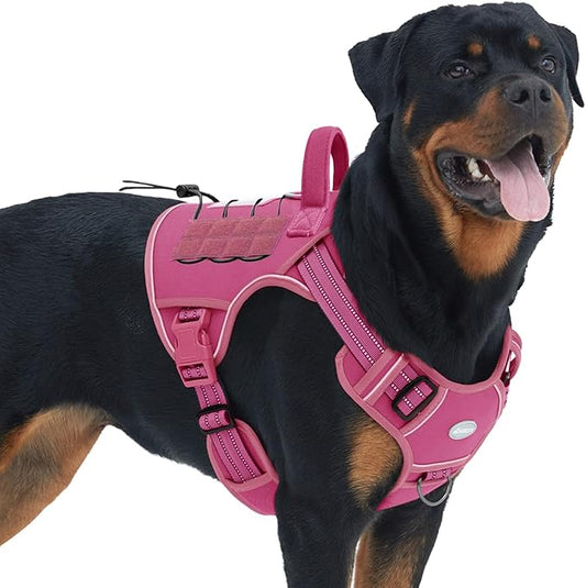 Auroth Tactical Dog Harness for Large Dogs No Pull Adjustable Pet Harness Reflective K9 Working Training Easy Control Pet Vest Military Service Dog Harnesses Rose Red L