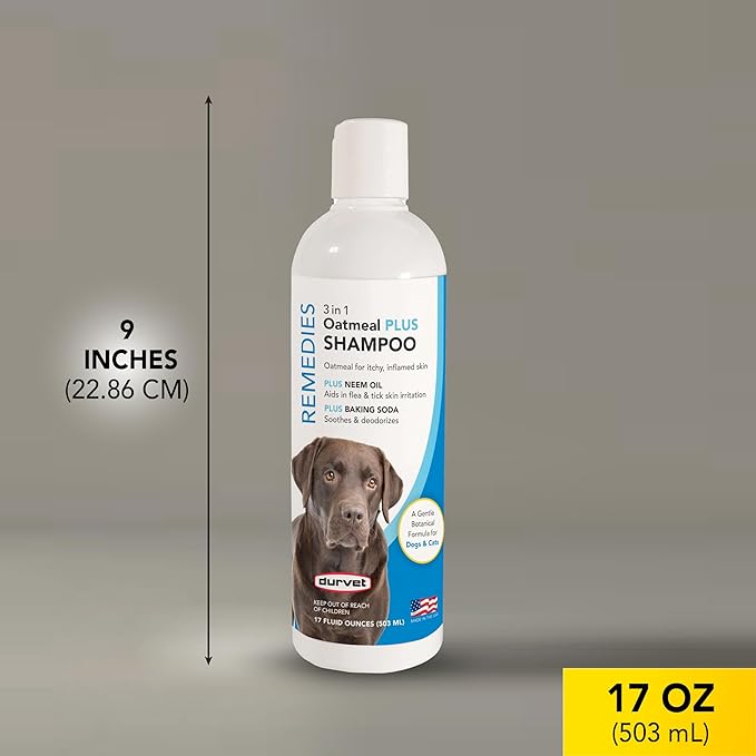 Durvet 011-51116 Naturals 3 in 1 Oatmeal Plus Shampoo, 17 oz, Clear