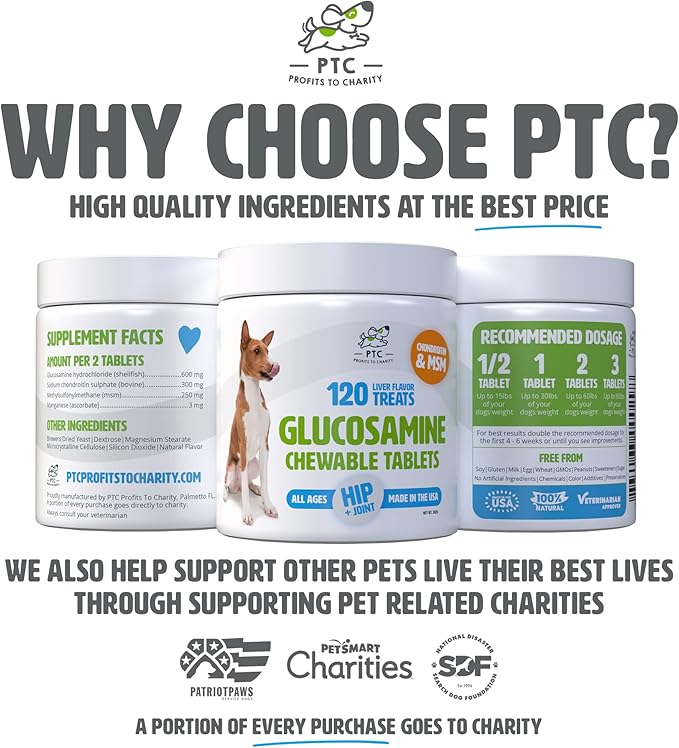 Glucosamine for Dogs with Chondroitin and MSM -Hip and Joint Supplement for Dog Mobility Support and Arthritis Pain Relief -120 Chewable Tablet Treats