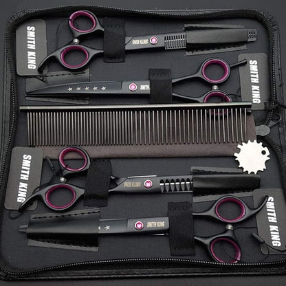 7.0 inches Professional Dog Grooming Scissors Set Straight & thinning & Curved & chunkers 4pcs in 1 Set (with Comb)