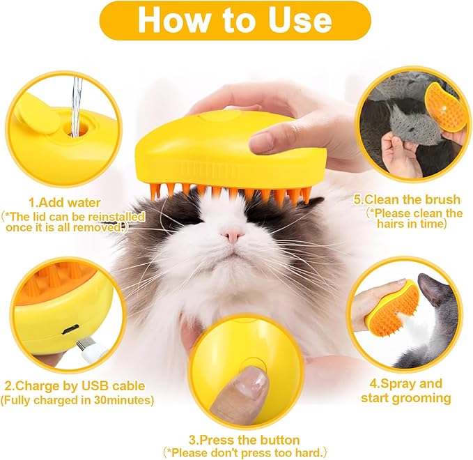 Nepfaivy Cat Steam Brush for Shedding - 3 in 1 Pet Steam Brush for Dog and Cat, Rechargeable Steamy Cat Brush, Spritz Defur Comb for Cats, Steamer Brush for Massage, Grooming and Removing Loose Hair
