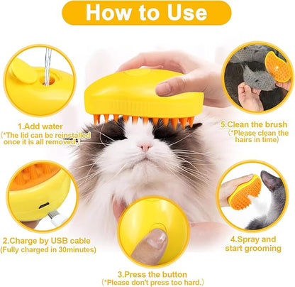 Nepfaivy Cat Steam Brush for Shedding - 3 in 1 Pet Steam Brush for Dog and Cat, Rechargeable Steamy Cat Brush, Spritz Defur Comb for Cats, Steamer Brush for Massage, Grooming and Removing Loose Hair