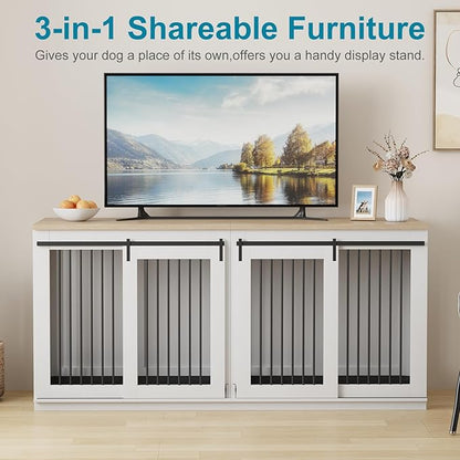 Large Dog Crate Furniture, Heavy Duty Dog Kennel with Divider - TV Stand & Farmhouse End Table