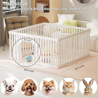 Dog Playpen with Door, 12 Panels Puppy Playpen, 25.6 H Dog Pen for Small Cats and Dogs, Pet Fence for Indoor & Outdoor, Non-Slip Pet Gate Made of Strong Plastic, White