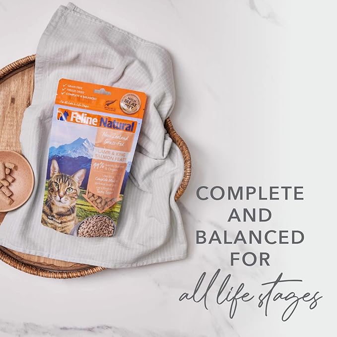 Feline Natural High Protein Dry Cat Food, Freeze-Dried Diet with 98% Meat, Organs & Seafood, No Peas, Grains, or Artificial Additives, Made in New Zealand, Chicken & Lamb, 3.5oz (Pack of 2)