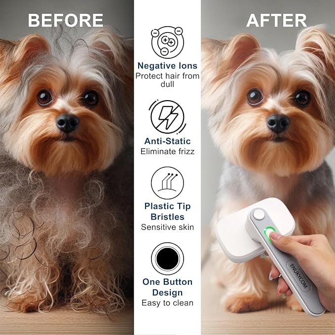 2025 Self-Cleaning Pet Grooming Brush with Negative Ion Technology  Slicker Brush for Cats & Dogs, Reduces Shedding, Gentle on Skin, Easy Release Button for Long & Short Hair