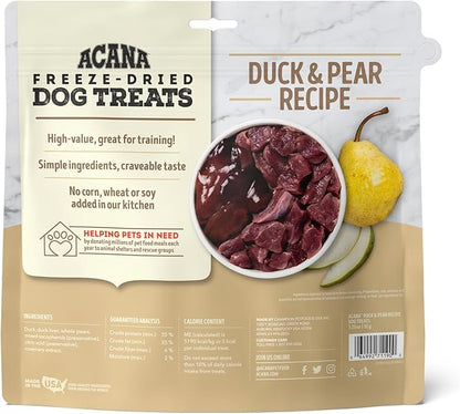 Singles Freeze Dried Dog Treats, Limited Ingredient Grain Free Duck & Pear Recipe, 3.25oz