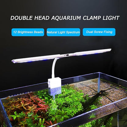 LED Aquarium Light Full Spectrum Clip Fish Tank Light Plants Light 360° Adjustable 2 Light Bar Super-Bright 13.2W Suitable for 20-75 Gal Fish Tank