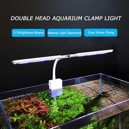 LED Aquarium Light Full Spectrum Clip Fish Tank Light Plants Light 360° Adjustable 2 Light Bar Super-Bright 6W Suitable for 10-30 Gal Fish Tank