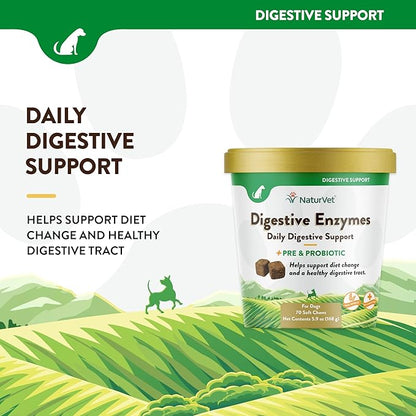 NaturVet  Digestive Enzymes - Plus Probiotics & Prebiotics  Helps Support Diet Change & A Healthy Digestive Tract  for Dogs (Soft Chews, 70 Count)